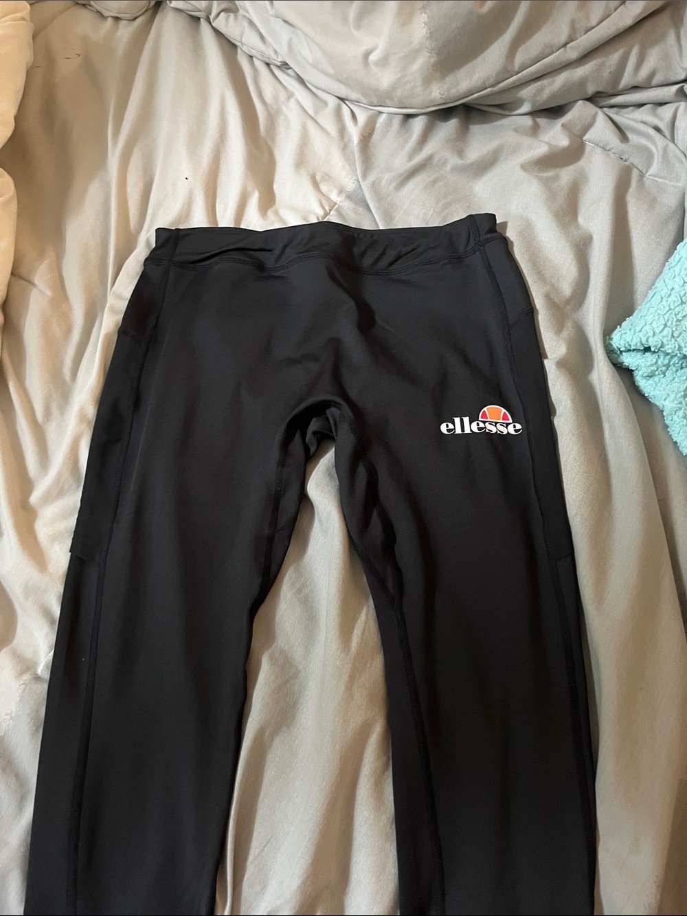 ellesse Black Leggings with White and Orange Logo